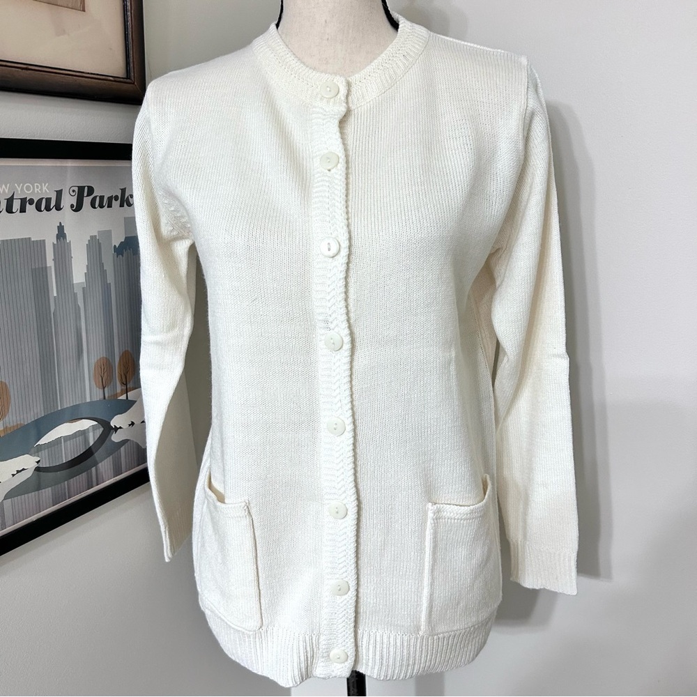 Jenny Ivory Button-Down Cardigan | Petite Medium | Classic Knit w/ Pockets
